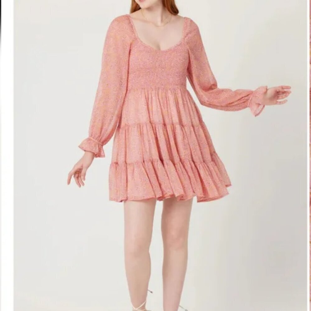Patrons of Peace Smocked Babydoll Mini Dress Sz Medium Boho Peasant Cottage